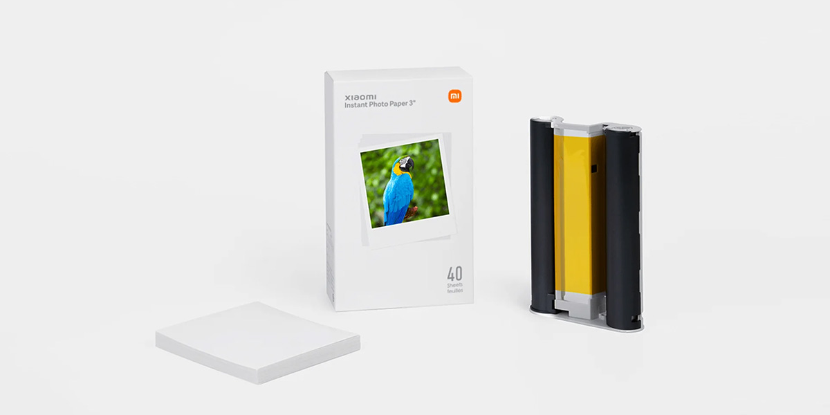Xiaomi Instant Photo Printer 1S Set - Zestaw drukarki do zdjęć natychmiastowych Xiaomi 1S z taśmą i papierem fotograficznym o przylegającej powierzchni, 3 cale