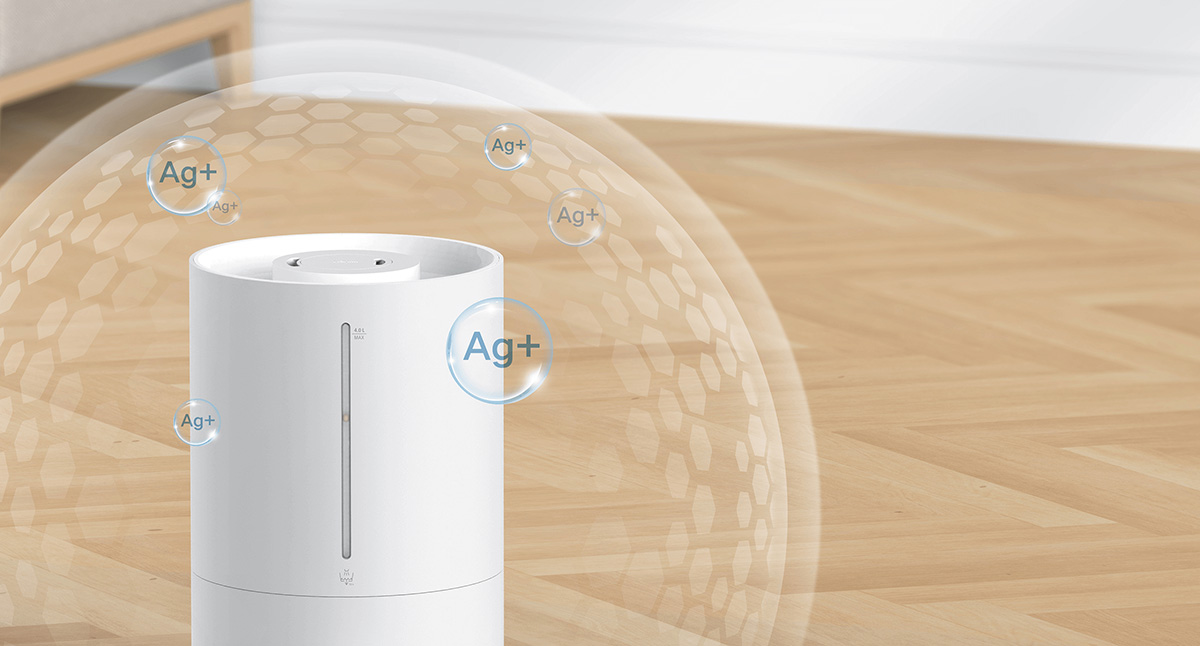 Xiaomi Smart Humidifier 2 Lite - Technologia antybakteryjna z jonami srebra o skuteczności 99.9%* zapewnia bezpieczne przechowywanie wody
