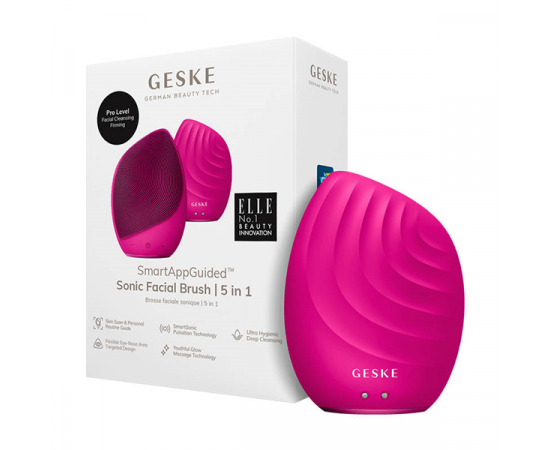 Soniczna szczoteczka do czyszczenia twarzy 5w1 Geske z aplikacją - Magenta