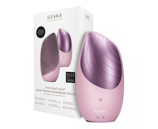 Soniczna szczoteczka termiczna do twarzy 6w1 Geske z aplikacją - Różowy
